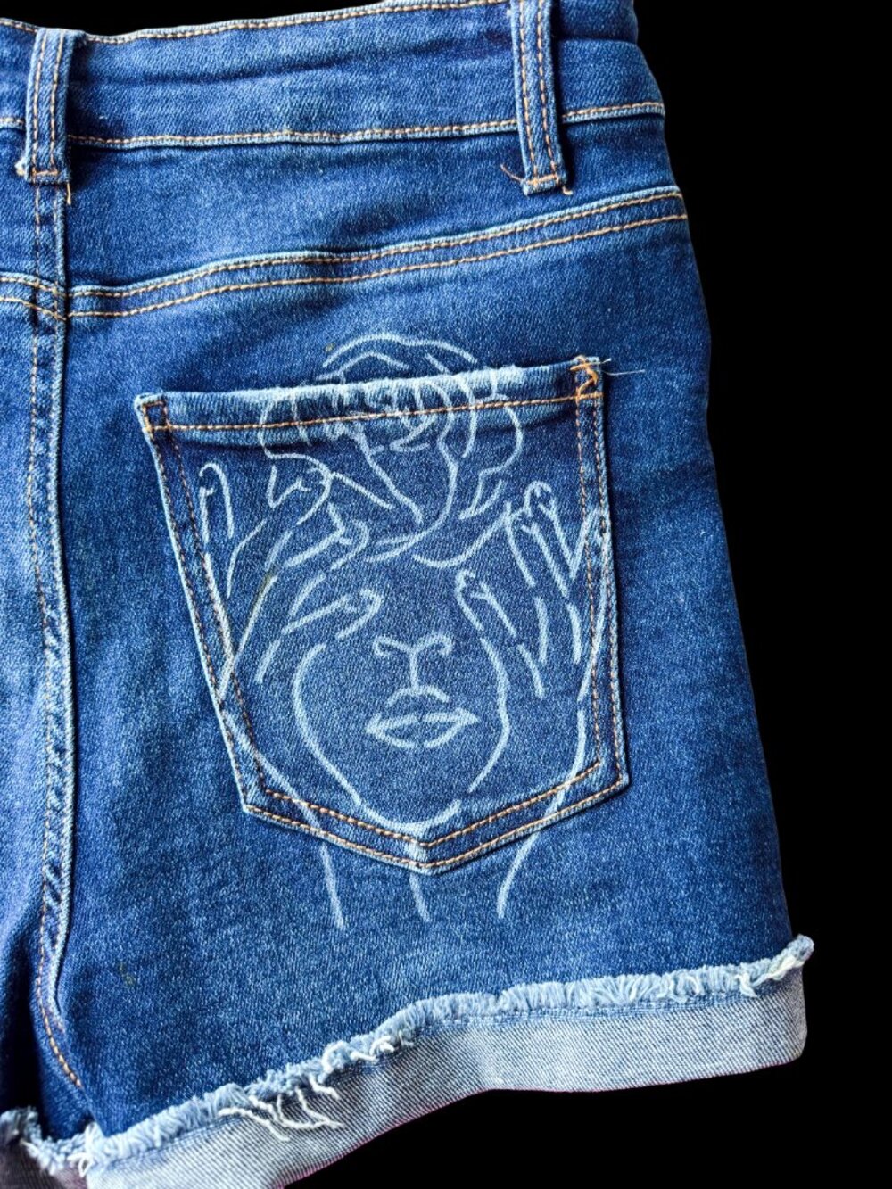 Denim Face Stencil Shorts